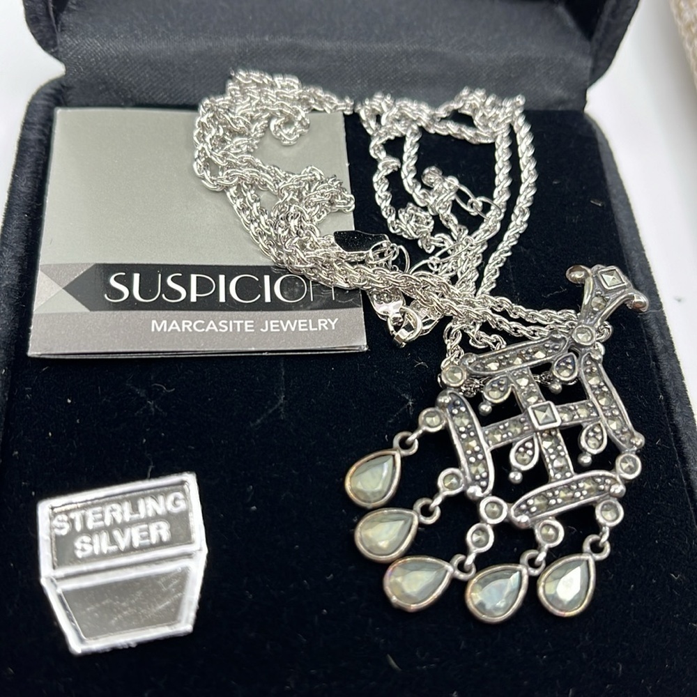 🌟 Exquisite Vintage Marcasite Chandelier Necklace Pendant by Suspicion 🌠 - Picture 7 of 11